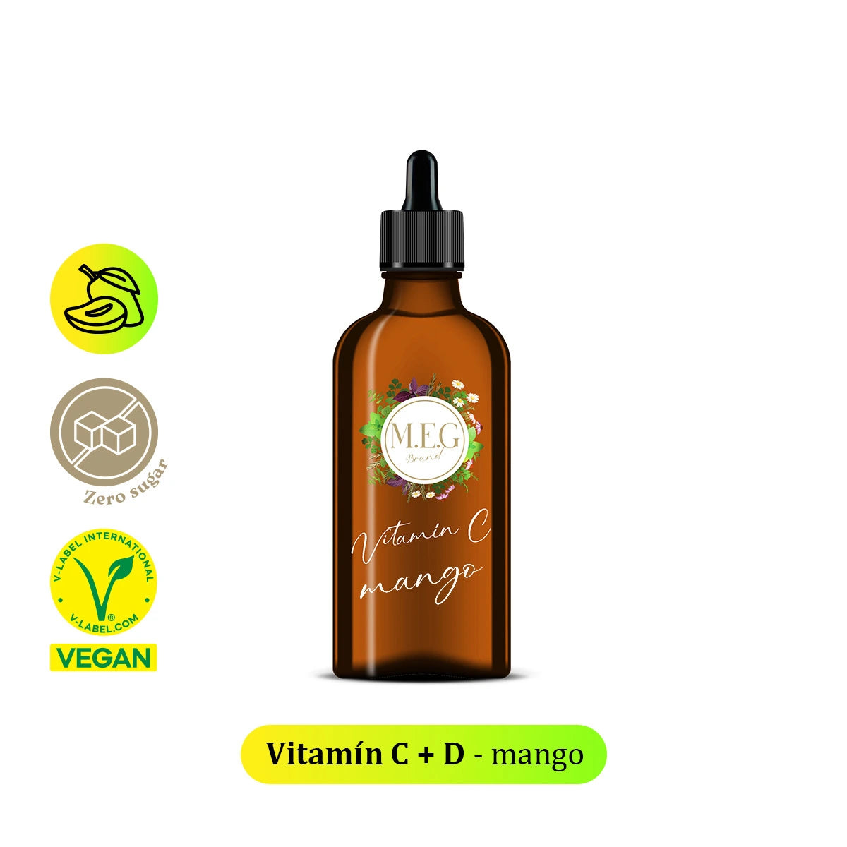 M.E.G Tekutý Vitamín C + D - Mango se sladidlem